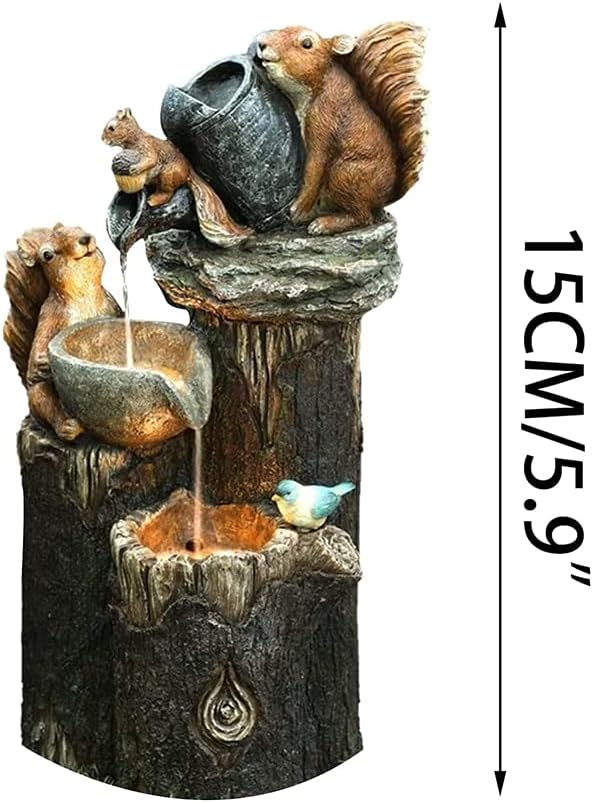 Tabletop Fountains Resin Squirrel Family Patio Fountain Garden Decoration Outdoor Landscape Garden Design for Home Garden Desktop Decoration Zen Meditation Indoor Waterfall