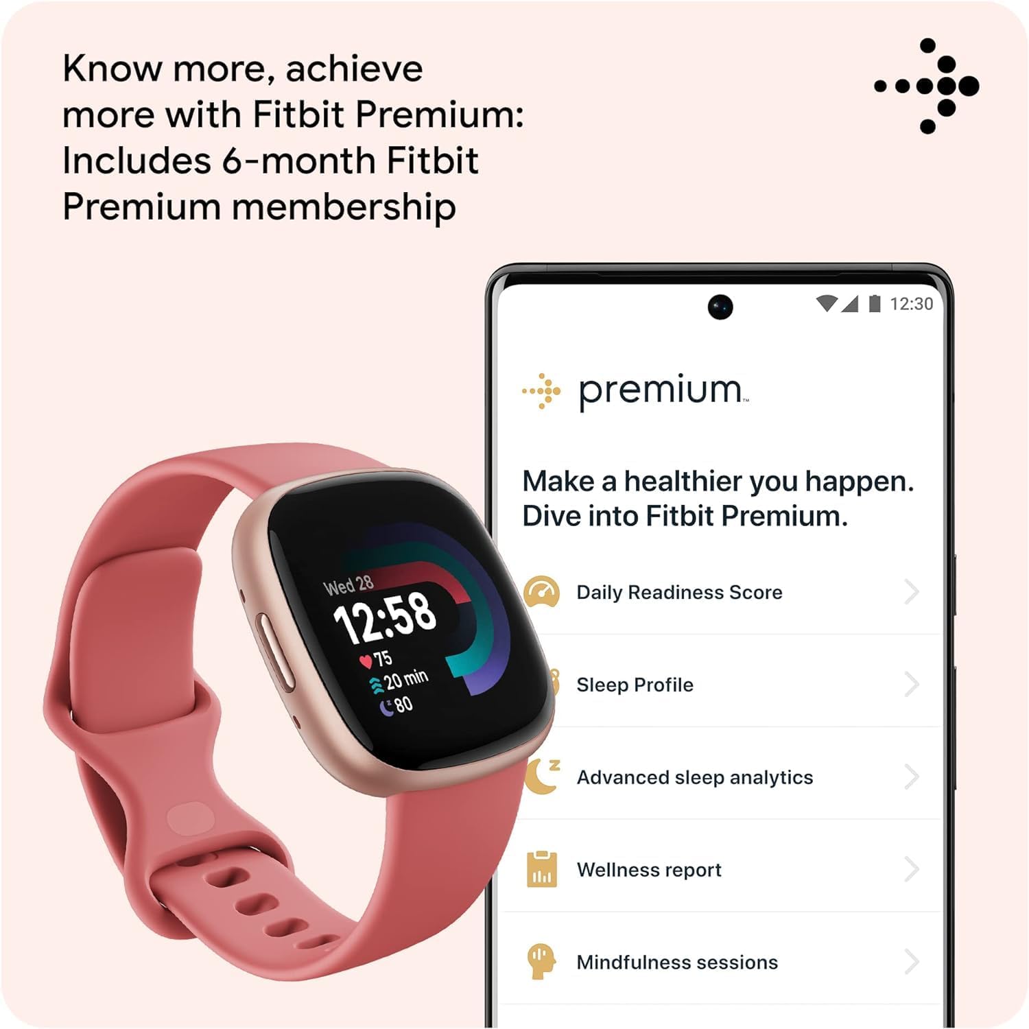 Fitbit 2 Pack Versa 4 Fitness Smartwatch with Daily Readiness, GPS, 24/7 Heart Rate, 40+ Exercise Modes, Fit Bit Smart Watch Pink Sand/Copper Rose Bundle with Cleaning Cloth and Charger