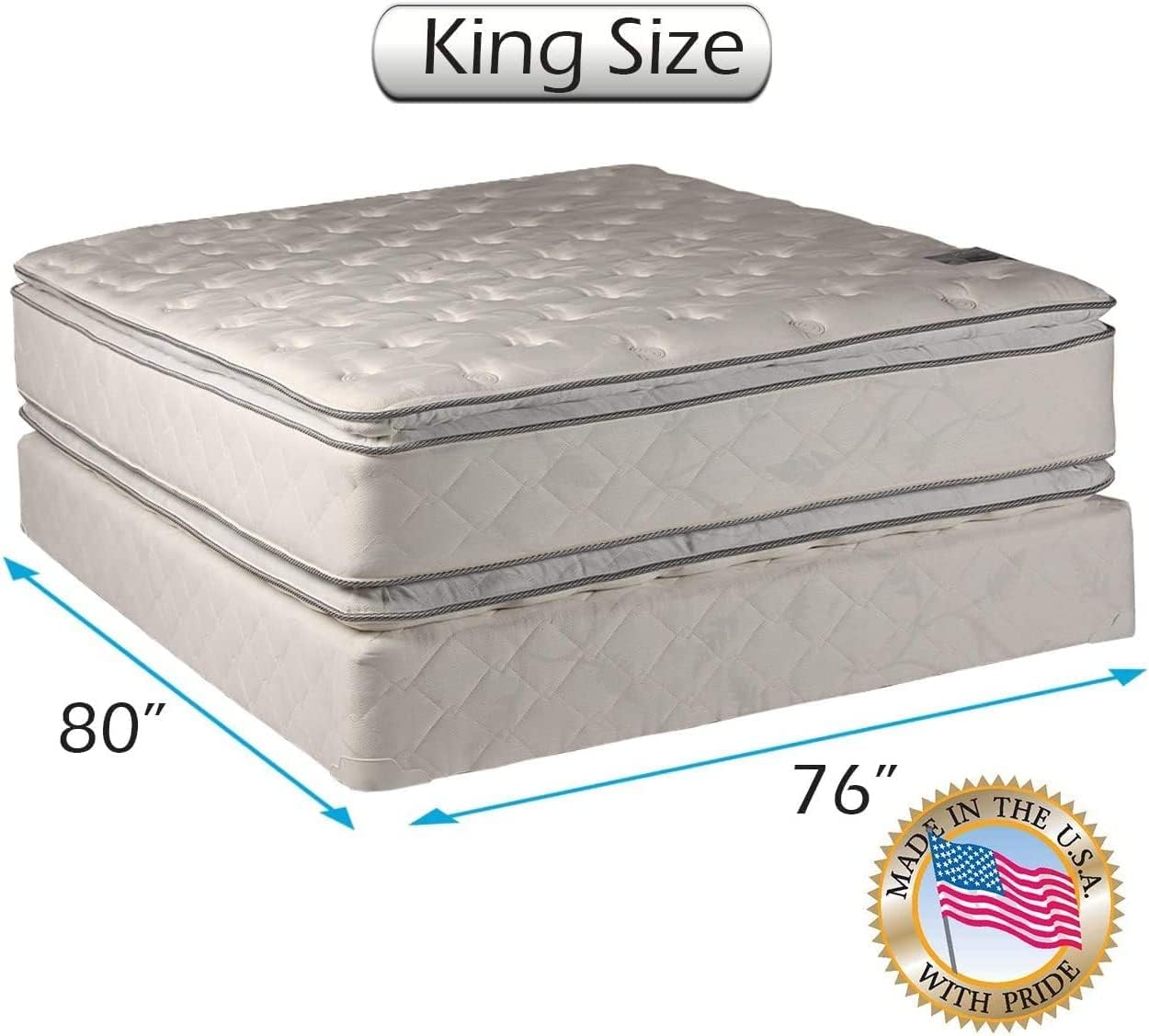 DS Solutions USA Hollywood Gentle Plush Two-Sided King Size Mattress Set with Metal Bed Frame