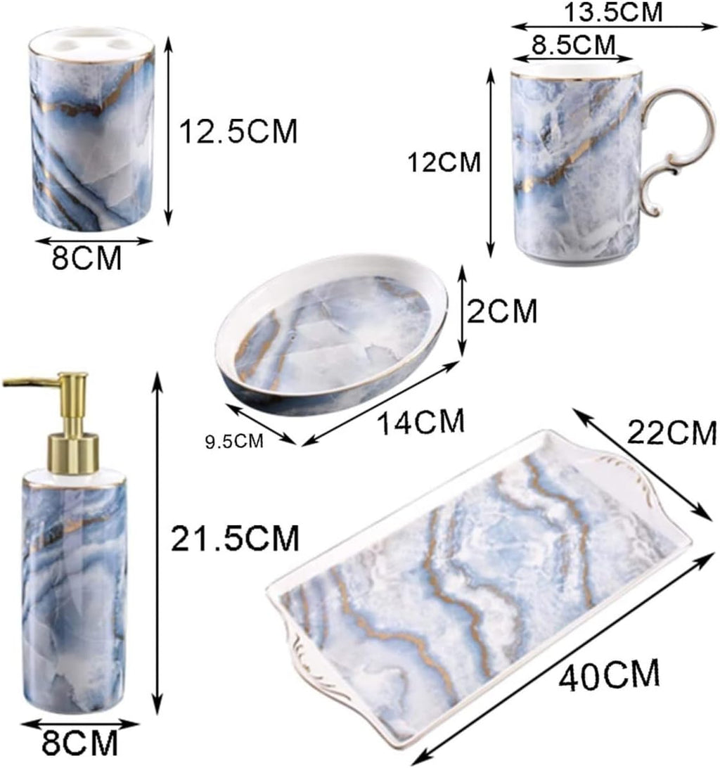 Vanity Bathroom Decor, Ceramic Bathroom Accessory Set Fashion Marble Pattern European Style Bathroom Kit for Housewarming Gift Housewarming Gift(B)