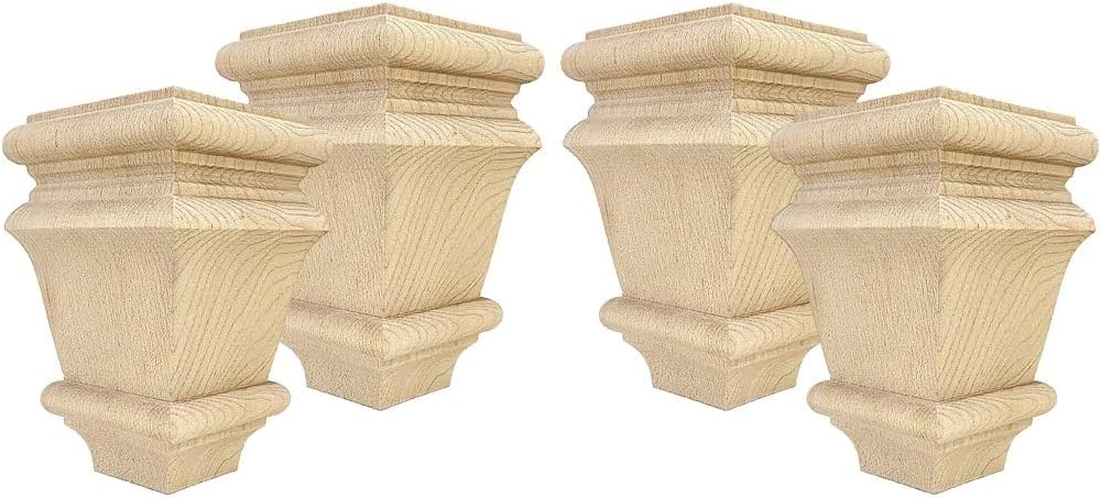 Highland Manor Wood Products Square Baymont Bun Foot - 4 1/2' Tall x 2 7/8' Wide - Unfinished Wooden Furniture Feet for Beds, Sofas, Dressers, and Kitchen Cabinets (Hard Maple) (Set of 4)