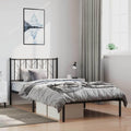 Black Powder-Coated Steel Single Bed Frame - Minimalist Metal Bedframe with Headboard, Sturdy and Space-Saving for Small Bedrooms and Guest Rooms, Easy Assembly Indoor Use