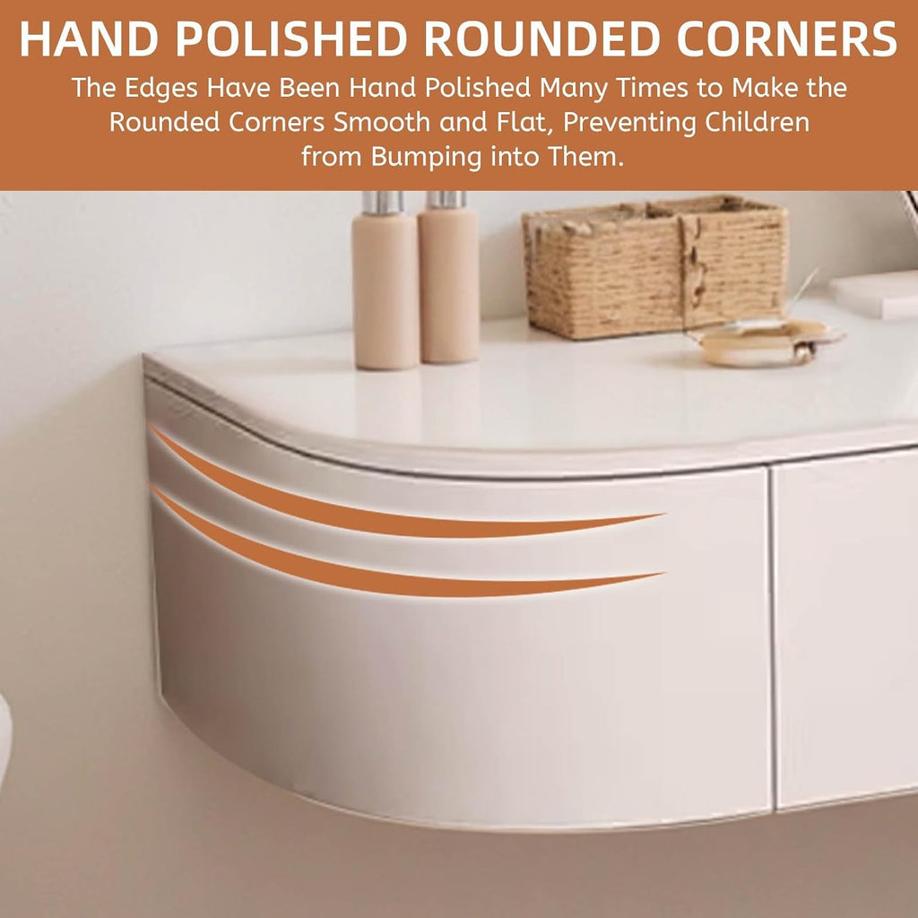 Floating Desk With Drawers White Wall Mounted Vanity Desk Corner Floating Vanity Makeup Table Storage Wall-mounted Cabinet Bedside Dressing Table Shelf With Drawer For Bedroom Included Mirror Mini(Fre