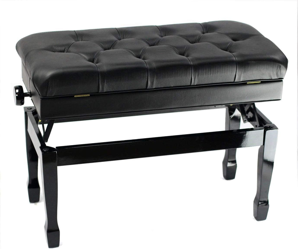 Griffin Piano Bench (Genuine Leather Plus Series) – Oversize Duet Keyboard Stool with Black Wood Frame, 2-Person Seat, Storage for Music Books & Vanity Use