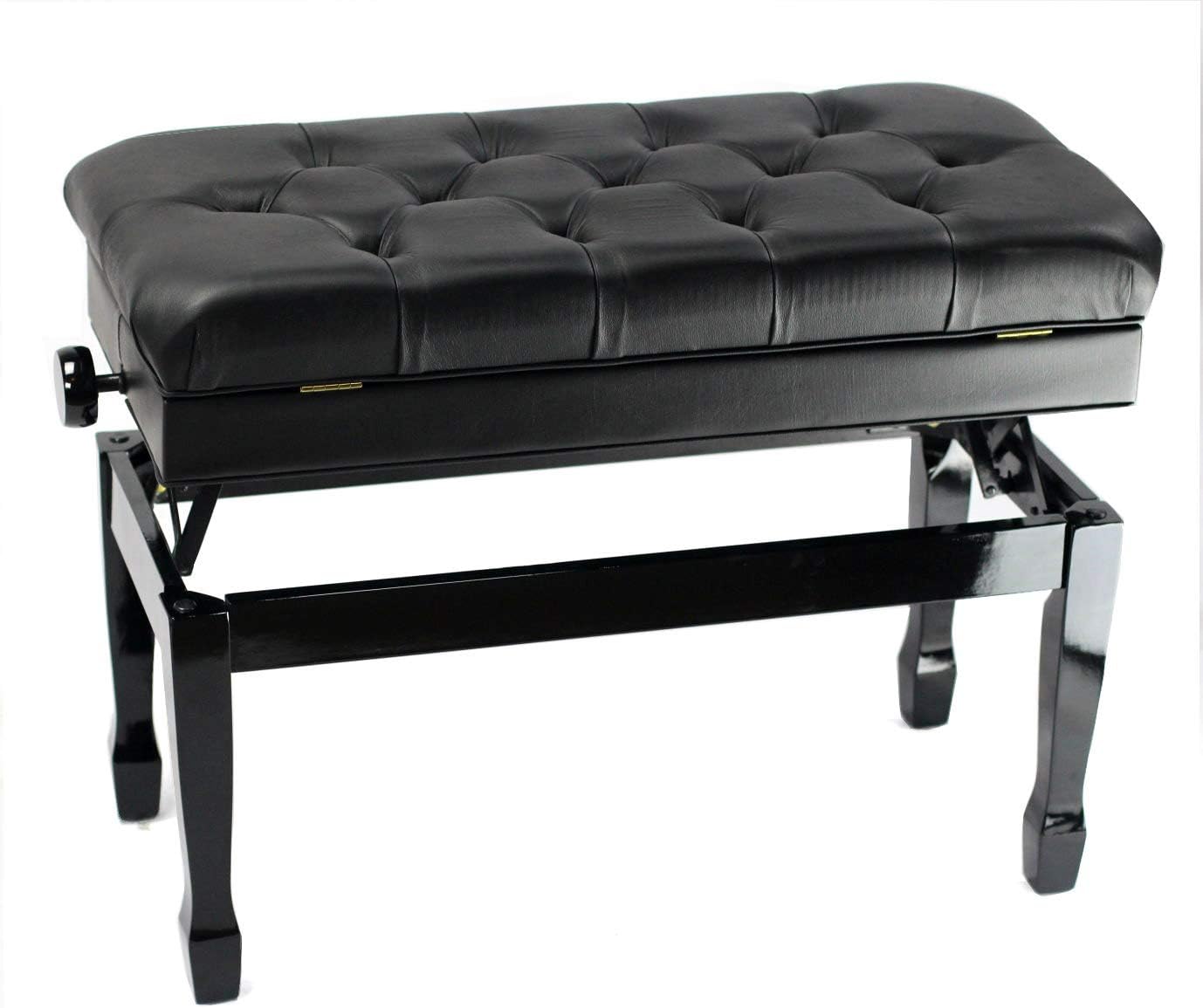 Griffin Piano Bench (Genuine Leather Plus Series) – Oversize Duet Keyboard Stool with Black Wood Frame, 2-Person Seat, Storage for Music Books & Vanity Use