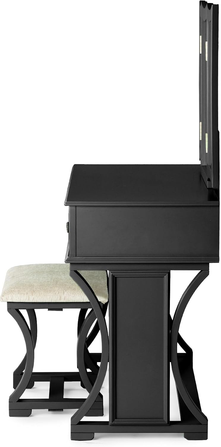 Poundex Bobkona Edna Vanity Set with Stool, Black