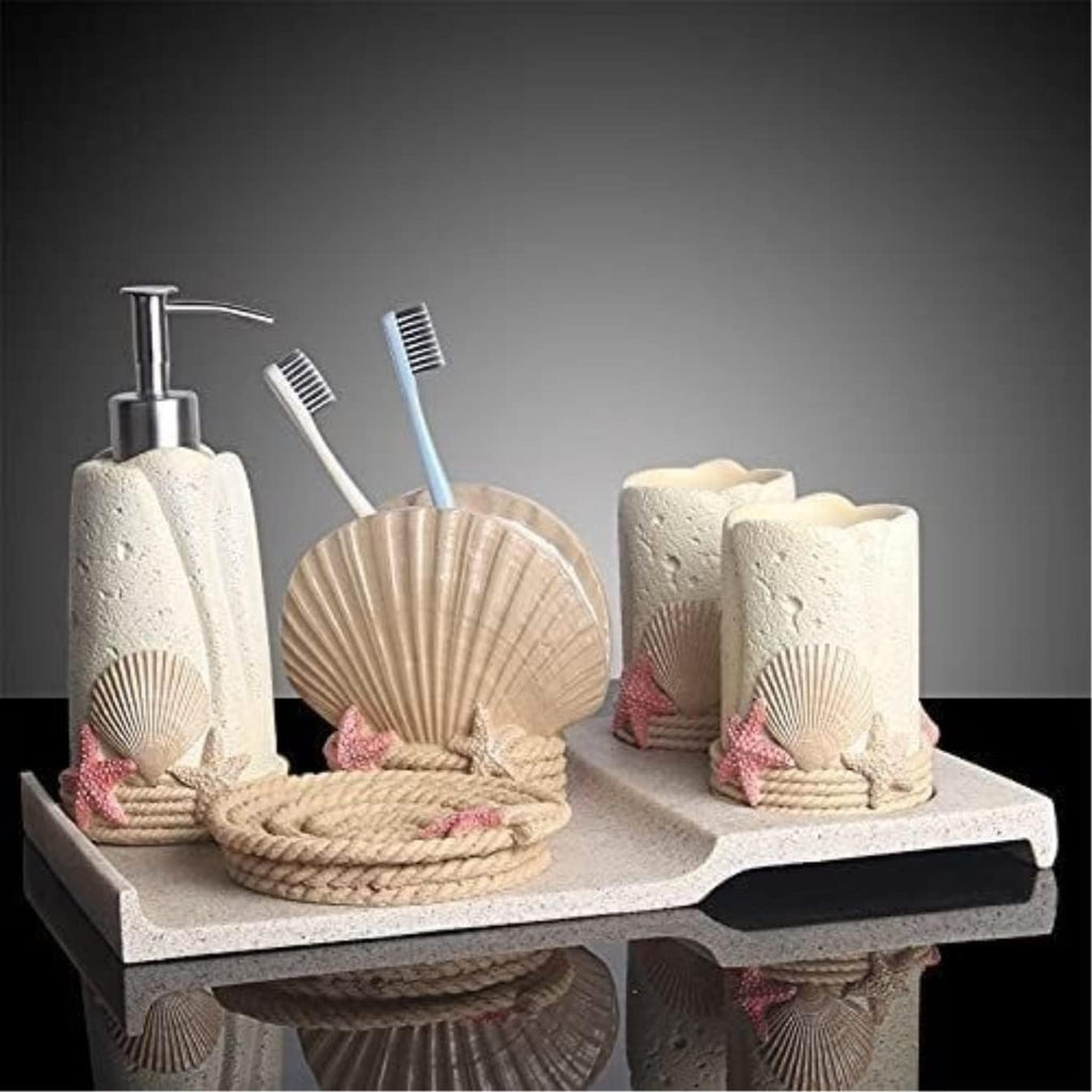 Vanity Bathroom Decor, Bathroom Set Creative Beach Shells Resin Bathroom Accessories Set for Bath Decor Housewarming Gift Bath Set Housewarming Gift(B)