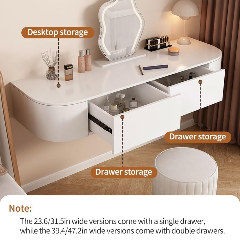 Wall Mounted Makeup Vanity with Drawers, Floating Vanity Makeup Table, Space-Saving Floating Desk, Corner Vanity Desk, Floating Dressing Table(31.5in/80cm)
