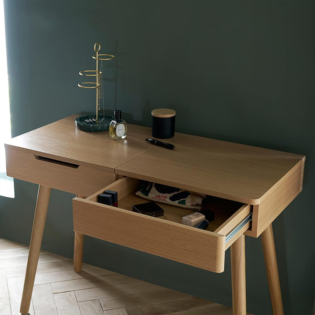 TOMYEUS Dressing Table Wood Dressing Table, Desktop Flip Mirror Dressing Table, Multi-Function Computer Desk, for Bedroom Home Vanity Benches/Makeup Vanity Desk