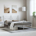 King Size Metal Bed Frame with Headboard, White Powder-Coated Steel, Modern Furniture Design, Durable and Space Efficient, 4-Piece Bed Frame Set for Bedroom