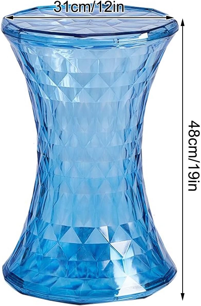 Acrylic Transparent Drum Table, Diamond Shaped Modern Vanity Stool/Side Table, Rounded and Soft Corners, Stable Support for Chair Feet, for Indoor and Outdoor Use(Blue)