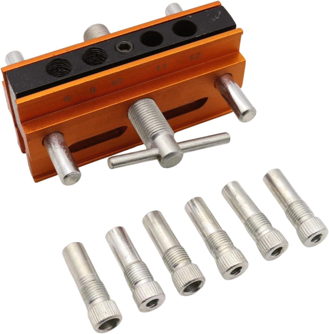 Centering Doweling Jig Kits Drill Jig for Straight Holes Biscuit Joiner Set with 6 Drill Guide Bushings Adjustable