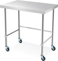 GlowSol Stainless Steel Table 36x24 Inch, NSF Heavy Duty Commercial Prep Table with Locking Casters Open Base, Metal Work Tabl-e for Restaurant Kitchen Home Hotel Food Prep