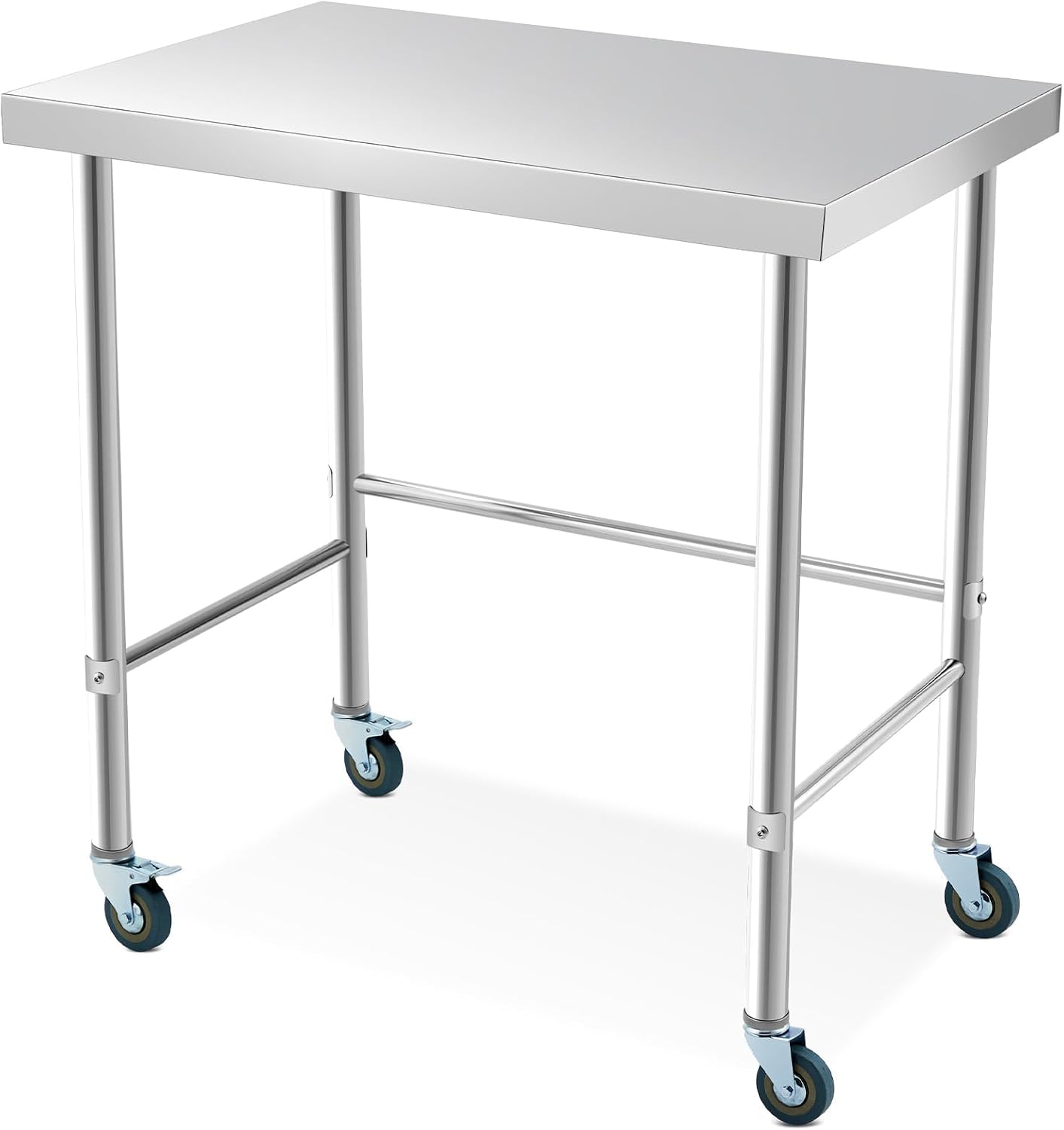 GlowSol Stainless Steel Table 36x24 Inch, NSF Heavy Duty Commercial Prep Table with Locking Casters Open Base, Metal Work Tabl-e for Restaurant Kitchen Home Hotel Food Prep