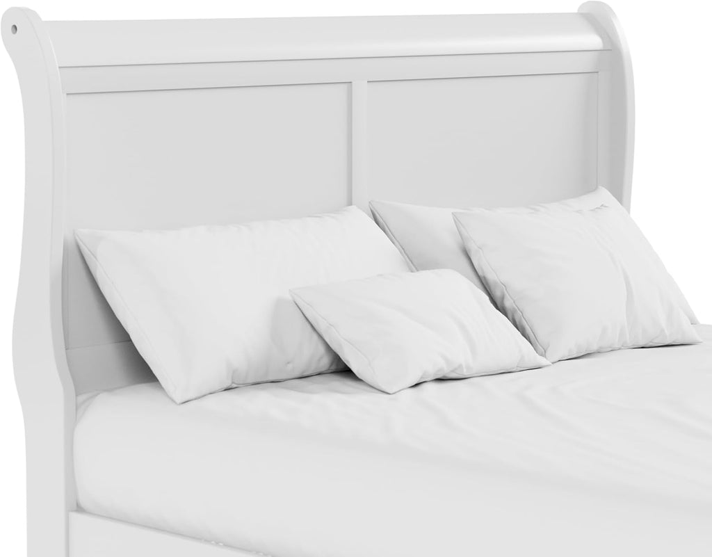 Furniture of America Arabella Traditional Solid Wood 3 Piece Bedroom Set, King Bed Frame and Nightstands Set of 2, Chic Sleigh Design Bedframe with Headboard and Footboard, Box Spring Needed, White