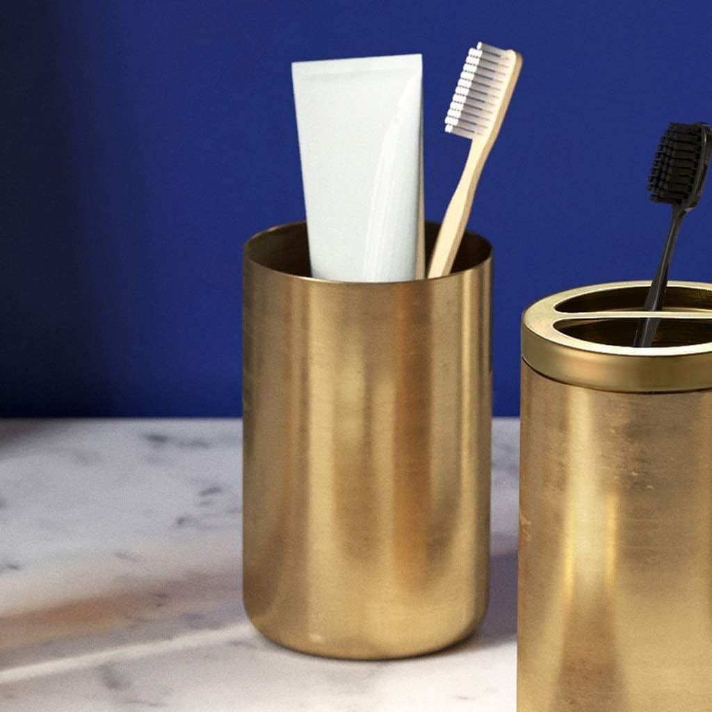 Vanity Bathroom Decor, 4-Piece Stainless Steel Bathroom Accessories Set Soap Dispenser/Toothbrush Holder/Soap Dish/Tumbler Bathroom Products Housewarming Gift