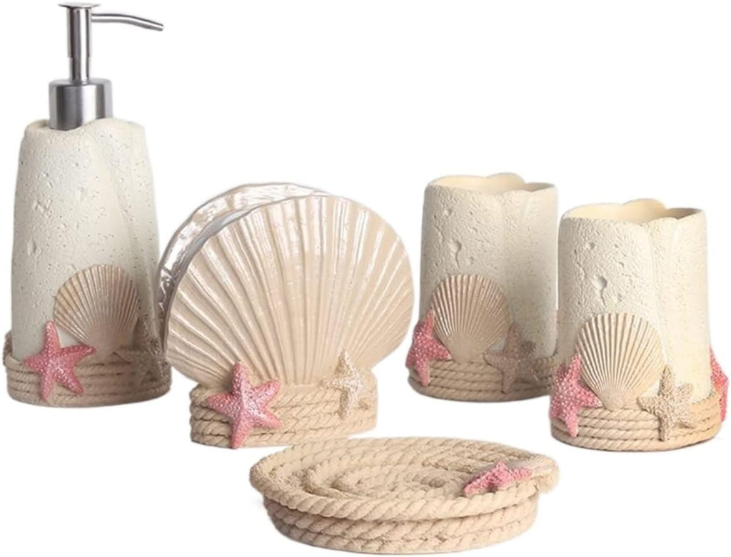 Vanity Bathroom Decor, Bathroom Set Creative Beach Shells Resin Bathroom Accessories Set for Bath Decor Housewarming Gift Bath Set Housewarming Gift(A)