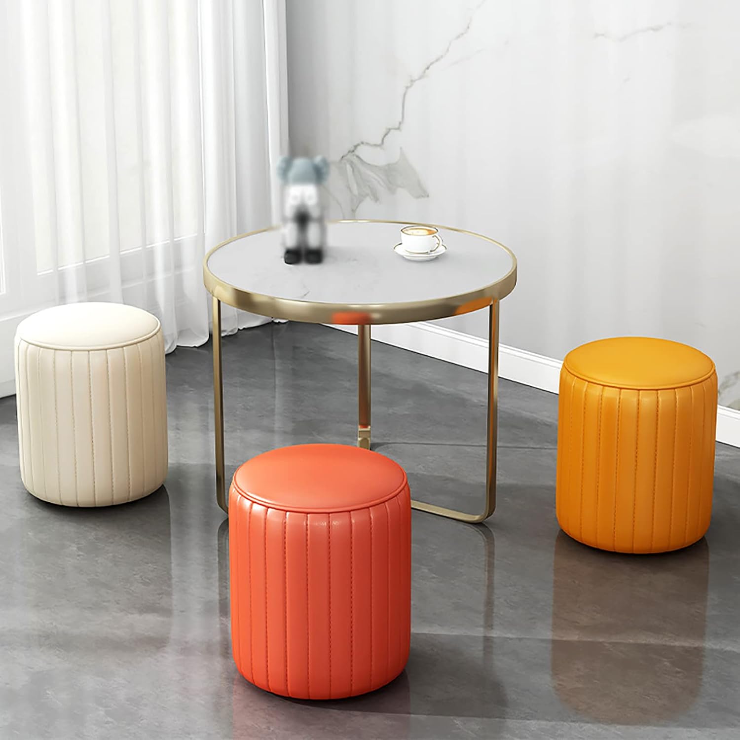 BTZHY Vanity Chair,Faux Leather Vanity Stool, Upholstered Make up Bench, Foot Stool, Vanity Chair Tufted Footrest Stool Makeup Stool for Living Room, Dressing Room,E,30cm