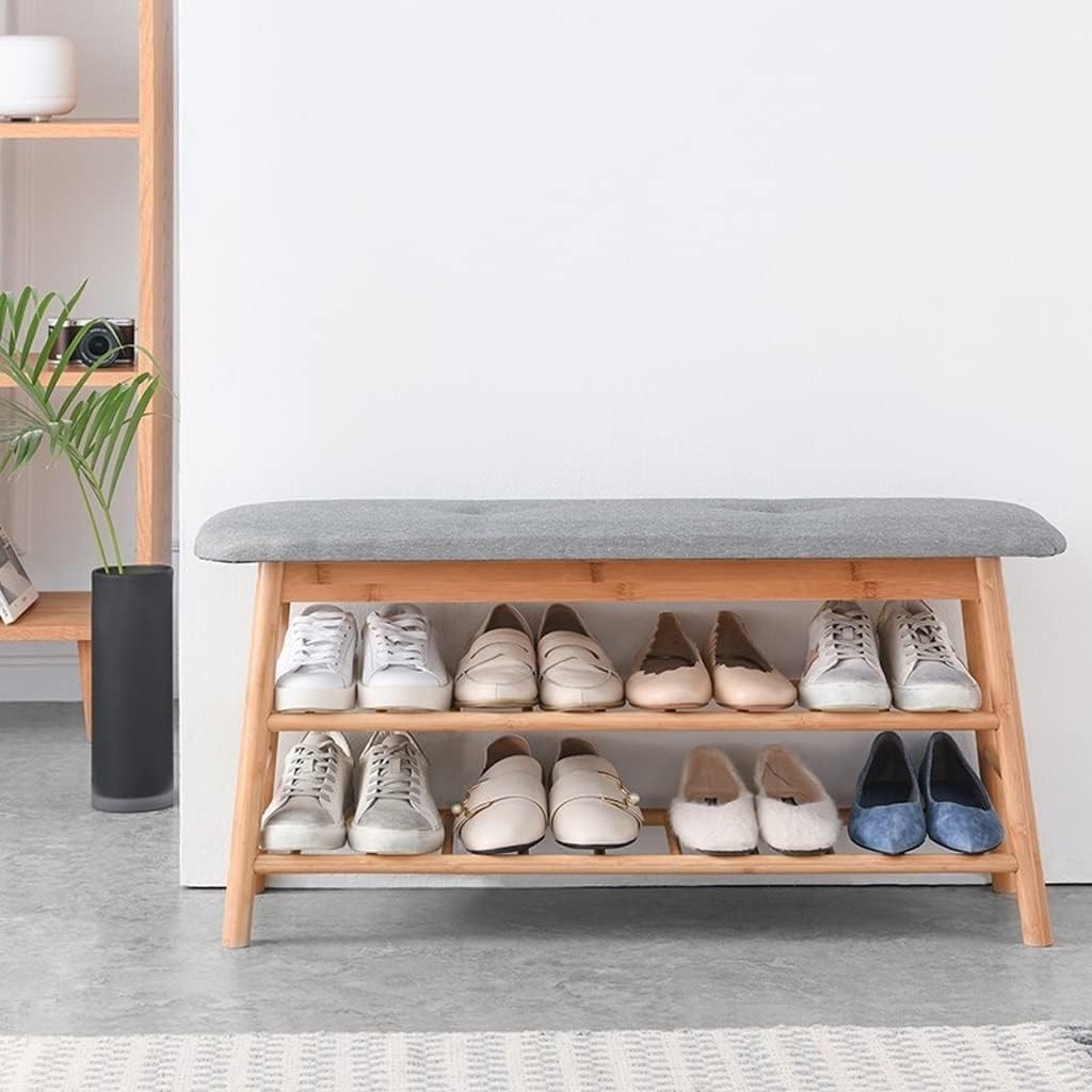 Three Layer Shoe Rack Bench with Cushion Stylish Storage Stool for Entryway Living Room Corridor & Corner 90cm (35.43inch) Shoe nizer for Shoes & Boots