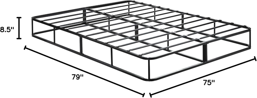 Eastern King Mattress Foundation 1pc Black Metal Frame with Textured Fabric Cover