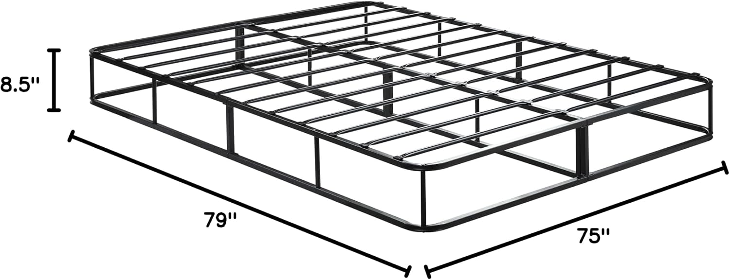 Eastern King Mattress Foundation 1pc Black Metal Frame with Textured Fabric Cover