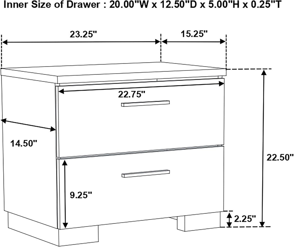 Coaster Home Furnishings Felicity Contemporary 4-Piece Bedroom Set California King Size LED Panel Bed Frame 49-inch Headboard White High Gloss 203500KW-S4L