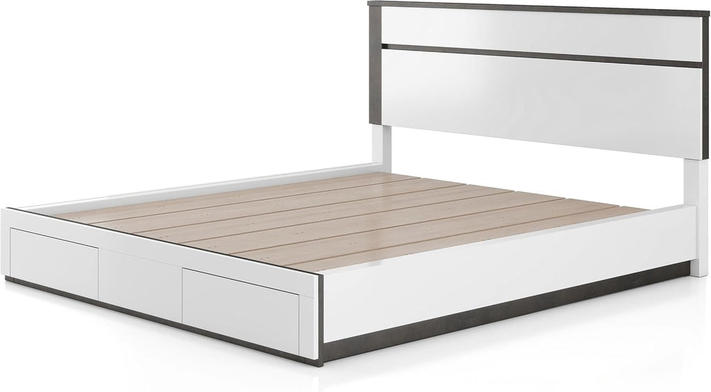 Furniture of America FOA Misti 3-Piece White Wood Storage Bedroom Set - Cal King + 2 Nightstands
