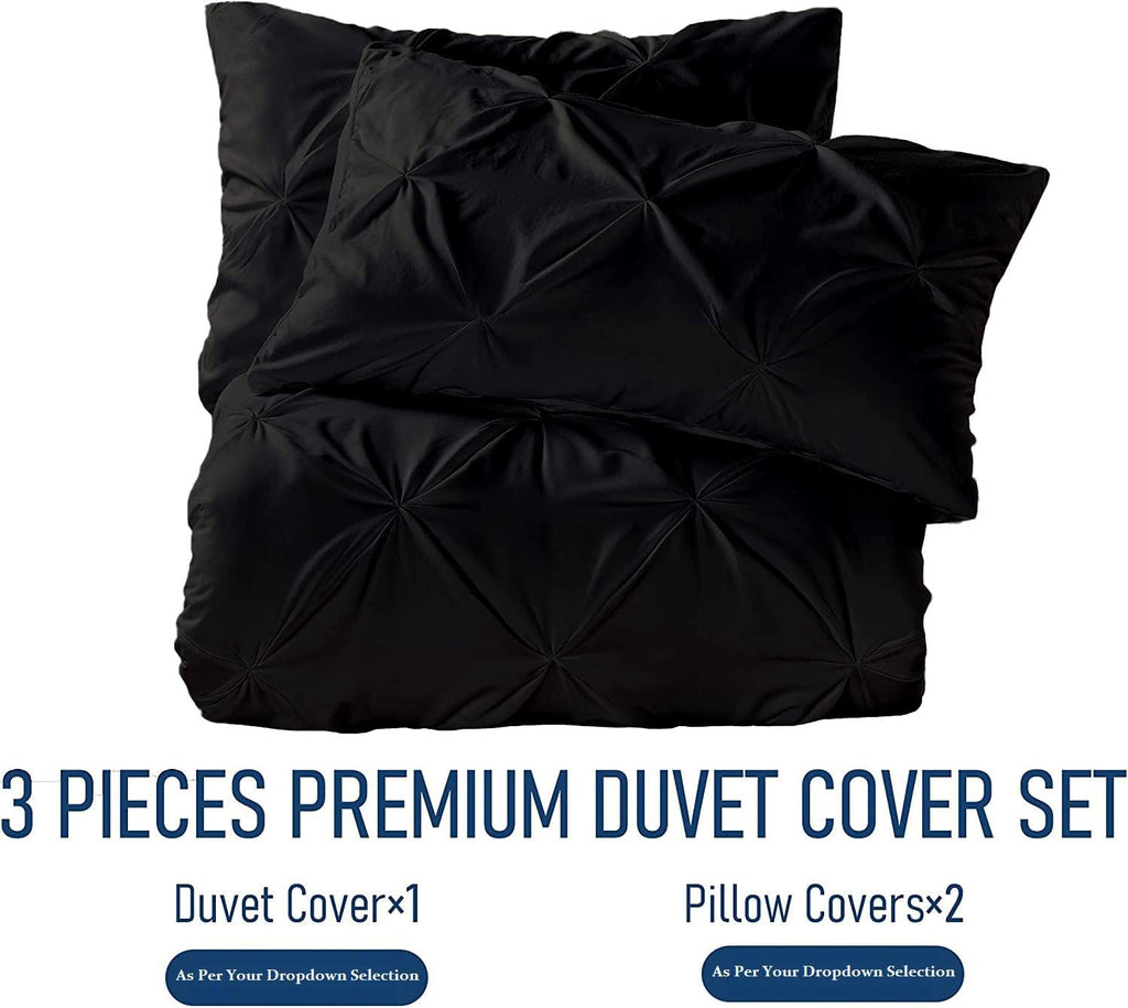 Crown Collection 1000-TC Hypoallergenic Ultra Soft Design 100% Egyptian Cotton Pinch Plated Duvet Cover with Zipper Colser & 2pcs Pillow Case Set (Alaskan 120'x132'), Black