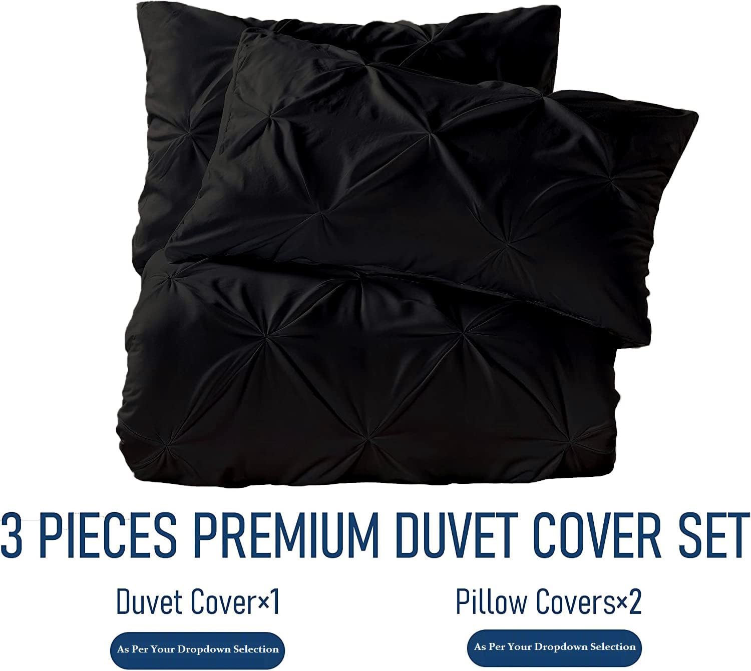 Crown Collection 1000-TC Ultra Soft Design 100% Egyptian Cotton Pinch Plated Duvet Cover with Zipper Colser & 2pcs Pillow Case Set (Oversized King Plus 128 X 120, Black)