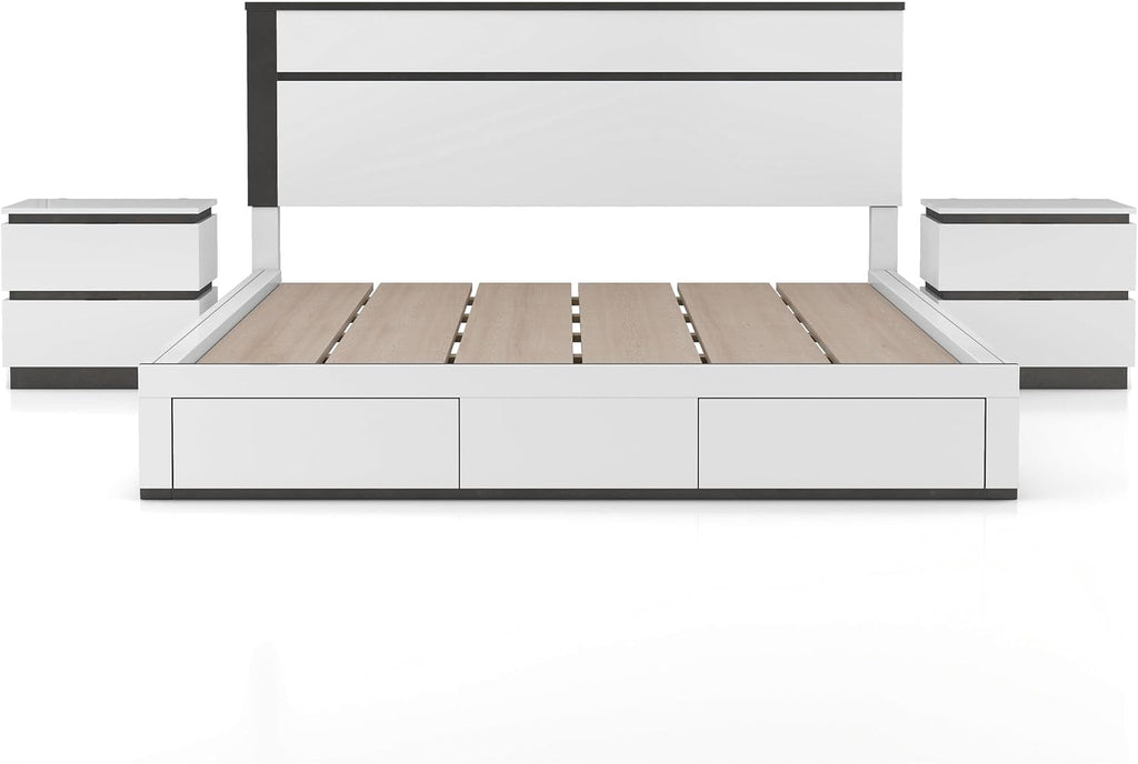 Furniture of America FOA Misti 3-Piece White Wood Storage Bedroom Set - Cal King + 2 Nightstands