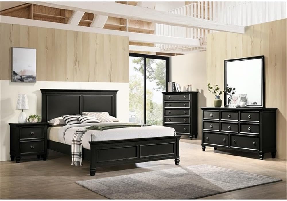 New Classic Tamarack 4-Piece Wood King Bedroom Set with Nightstand in Black
