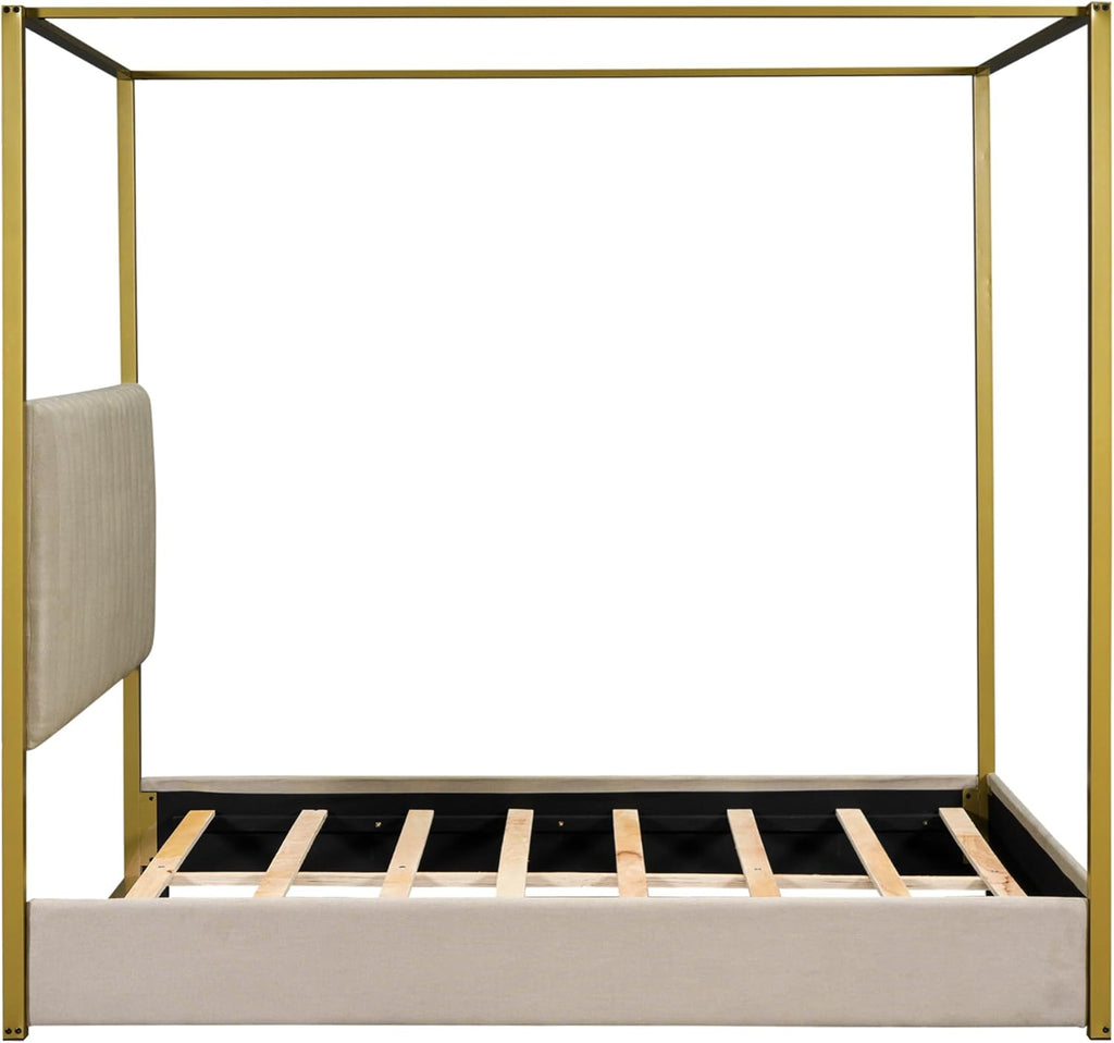 Upholstery Canopy Platform Bed with Headboard and Metal Frame for Bedroom,No Spring Box Needed (Beige, Queen (U.S. Standard))