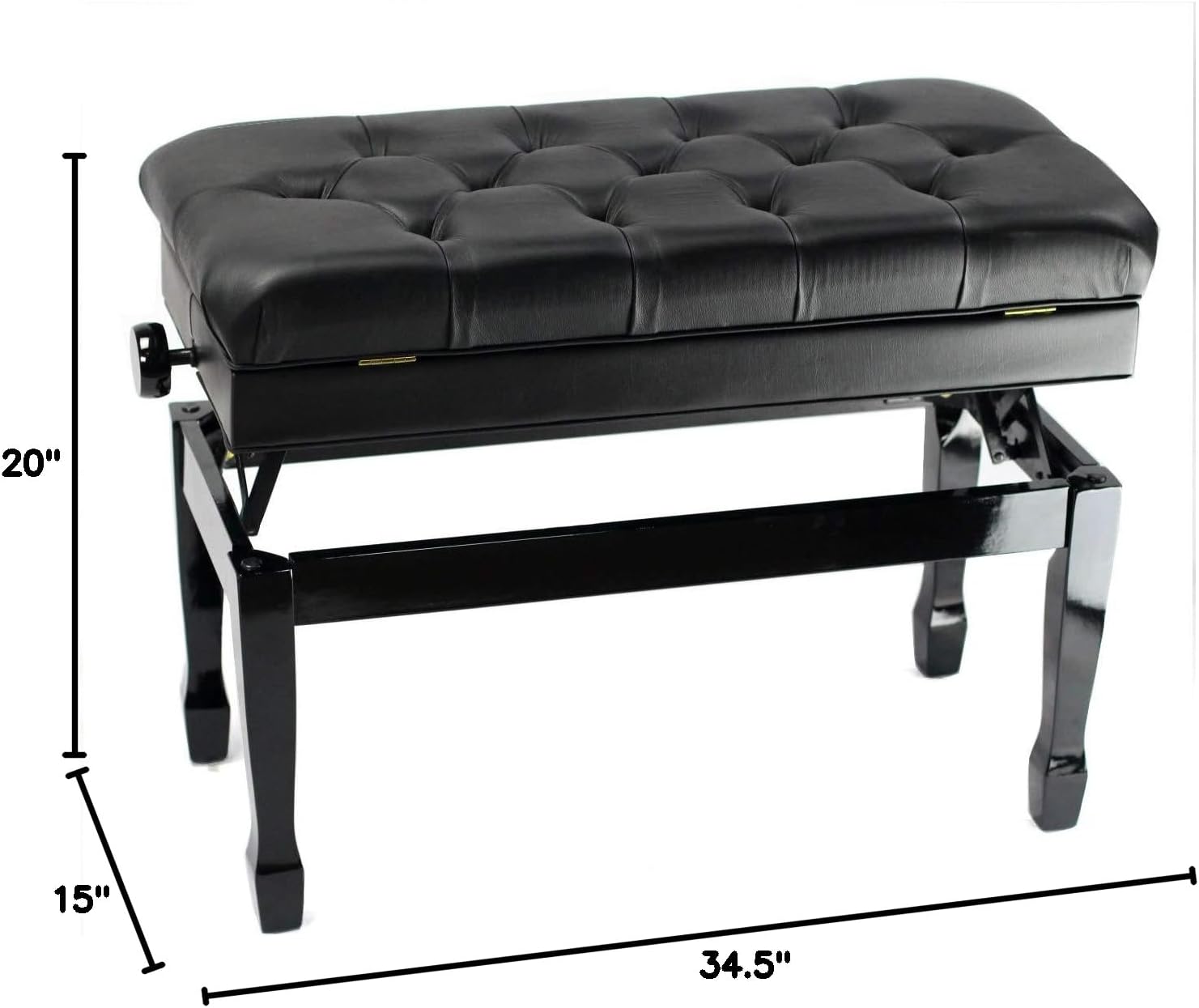 Griffin Piano Bench (Genuine Leather Plus Series) – Oversize Duet Keyboard Stool with Black Wood Frame, 2-Person Seat, Storage for Music Books & Vanity Use