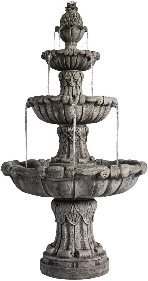 XBrand Large Outdoor Electric Bird Bath Fountain 58.3', 3-Tier Garden Water Fountain with Pump, Classic Leaf Design, Gray Resin Floor Fountain for Yard, Lawn, Patio & Porch