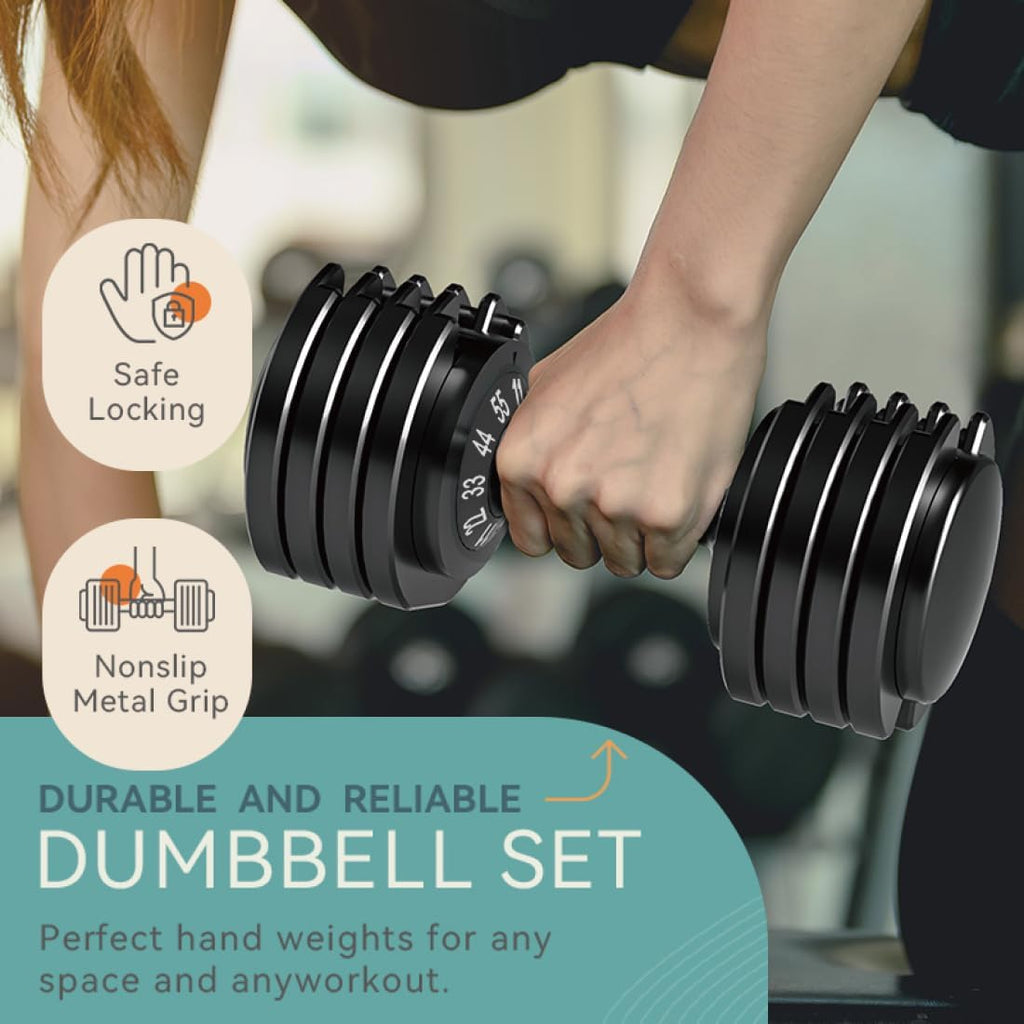 Adjustable Dumbbell Set of 2, 110lbs/50lbs Free Weights Dumbbell Set, 5-in-1/10-in-1 Quick-Lock Hand Weights, 25lbs/55lbs Pair with Anti-Slip Texture Handle, Weight Set For Home Gym Suit both Men and Women