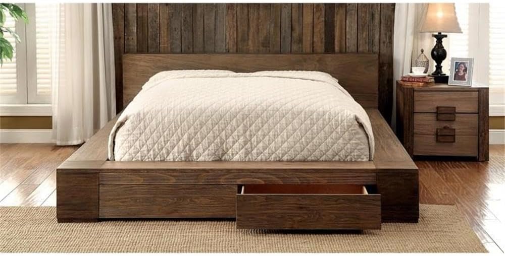 Furniture of America FOA Elbert I 3pc Natural Tone Solid Wood Bedroom Set - King + 2 Nightstands