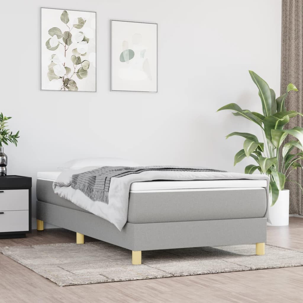 Light Gray Polyester Twin XL Bed Frame with Plywood and Engineered Wood Construction, Sturdy Durable Fabric Breathable Material for Modern Bedroom, Sleek Matte Finish Easy