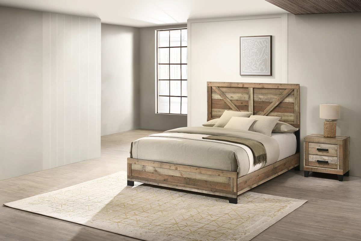 Best Quality Furniture 2 Piece Weathered Brown Pine Wood Bedroom Set in King