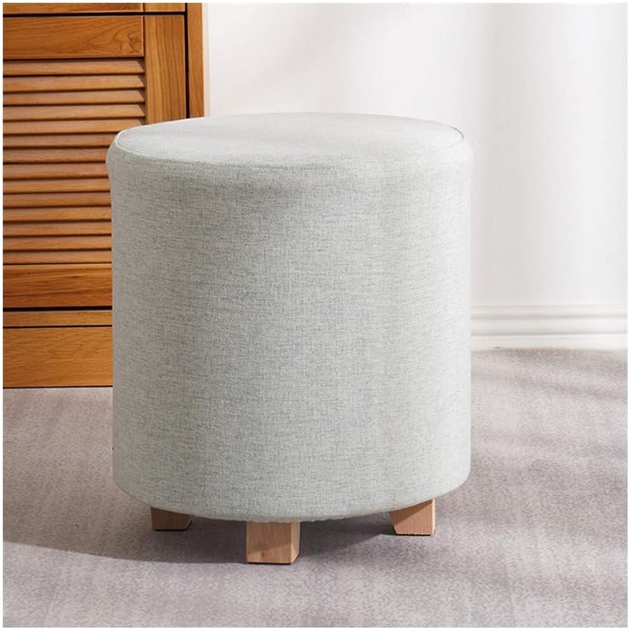 BTZHY Vanity Chair,Foot Stool Ottoman Sofa Stool Shoe Bench Makeup Stool Round Fabric Footstool Small Foot Rest Solid Wood Living Room，2 Sizes，8 Colors