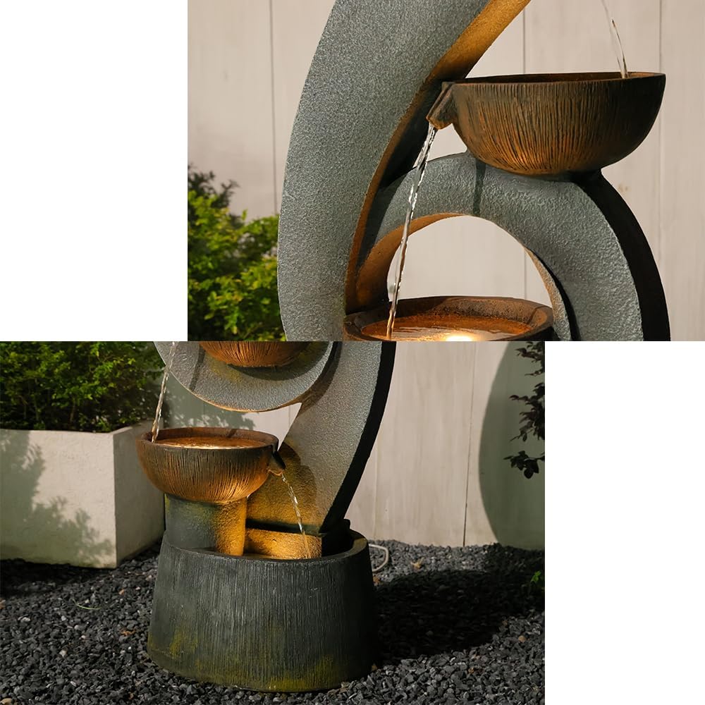 Bumilgar 46.8'H Outdoor Water Fountain Garden, Multi-Tier Waterfall Fountain Water Feature with Lights for Patio, Garden & Porch