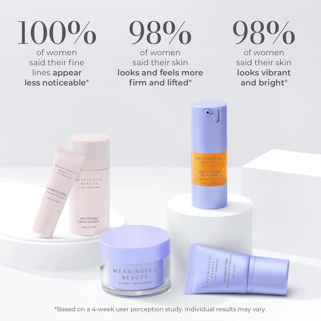 Meaningful Beauty Essentials Skincare System Advanced Formula Starter Kit, with Melon Super Antioxidants, Includes Youth Activating Melon Serum, Day Creme & Eye Cream for Younger-Looking Skin