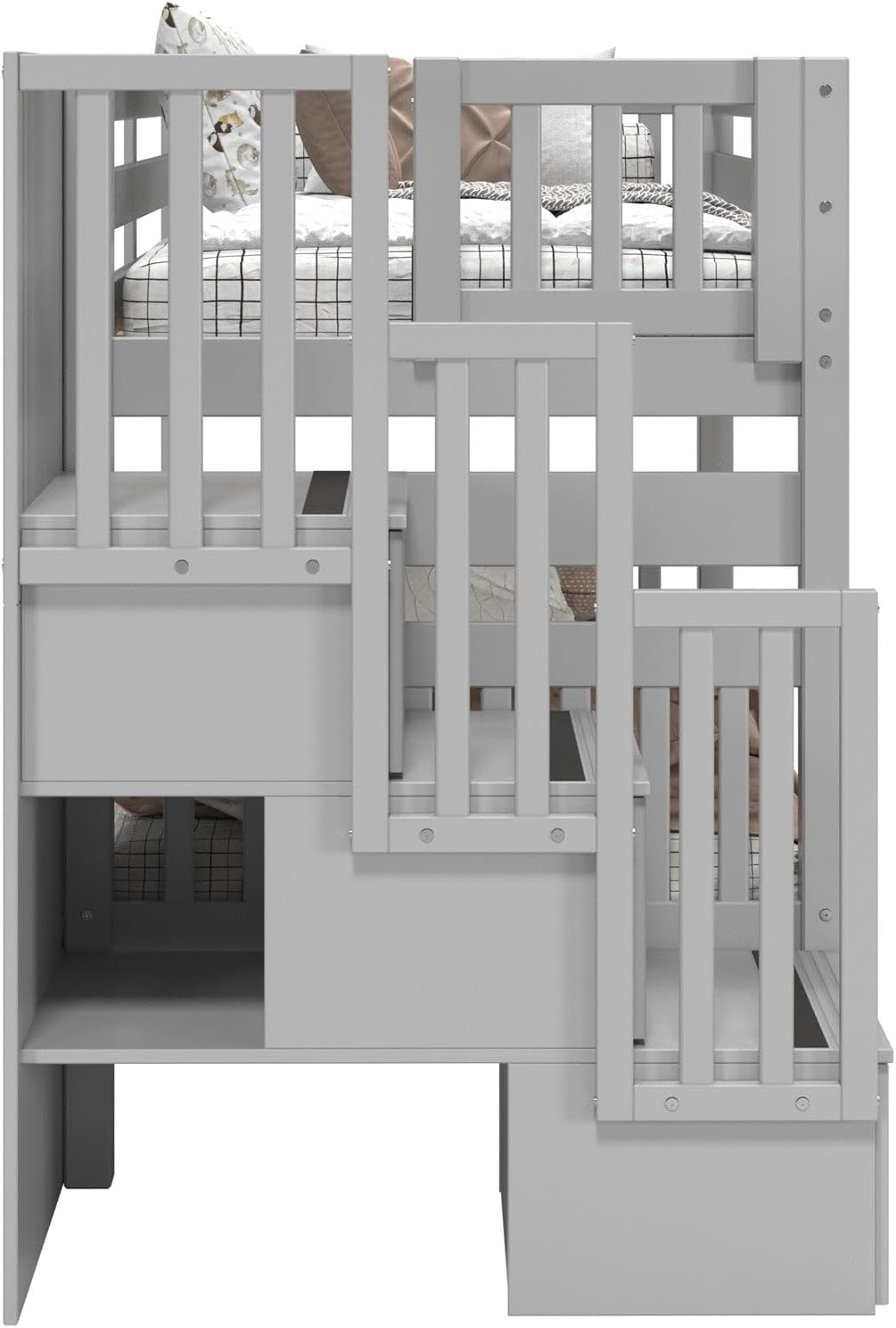 Bedz King Stairway Bunk Beds Twin Over Twin, 3 Step Drawers, Gray