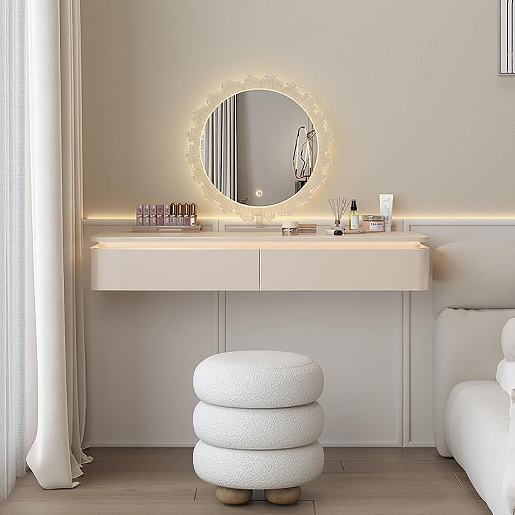 White Corner Floating Makeup Vanity, Wall-Mounted Vanity Desk with Lights, Floating Corner Desk for Bedroom, Dressing Room, or Small Spaces(100cm/39.3in)
