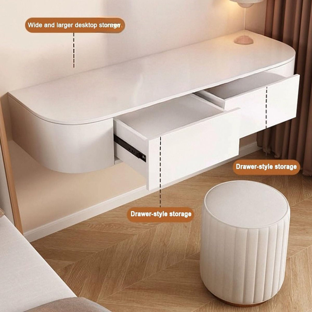Wall-Mounted Vanity Desk, Floating Makeup Table with Storage Drawers, Corner Dressing Table for Small Spaces, Bedroom/Bathroom Makeup Organizer
