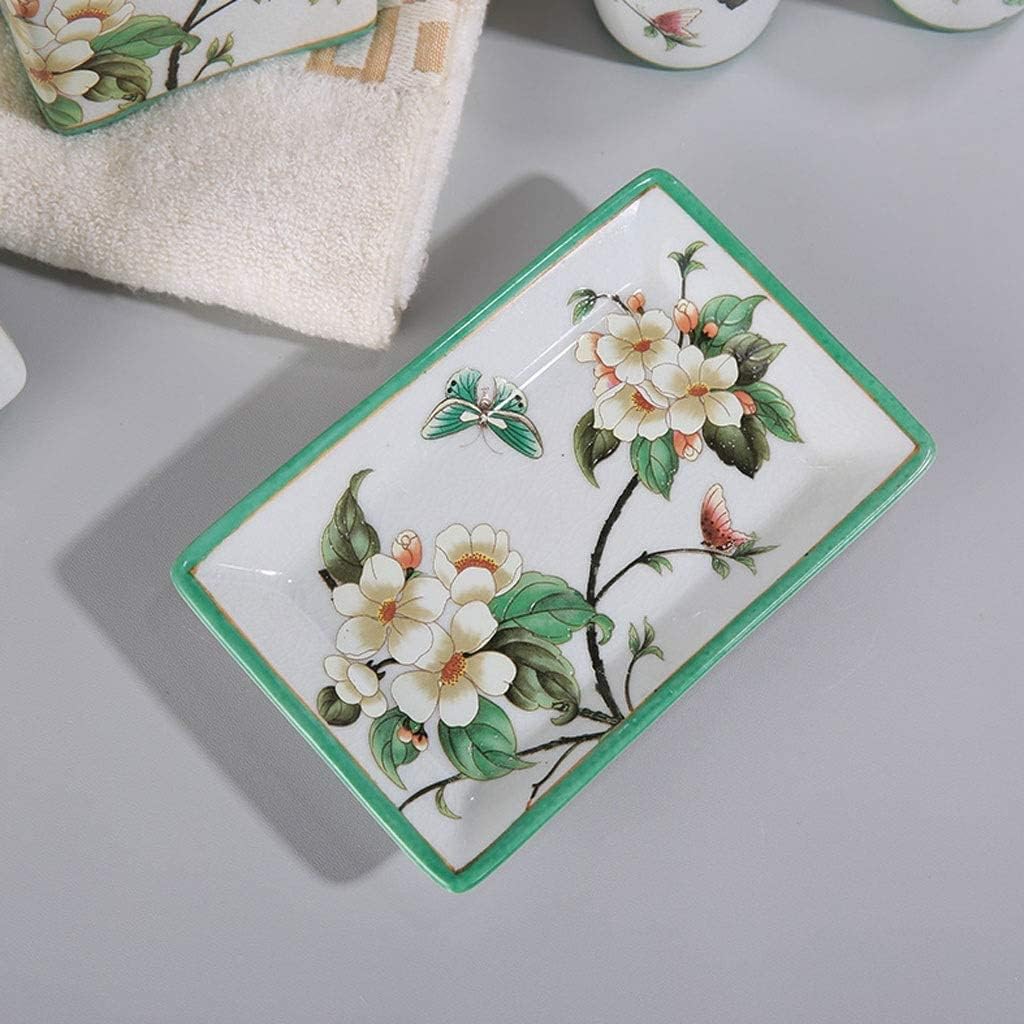 Vanity Bathroom Decor, 5pcs American Pattern Ceramic Bathroom Accessories Set Tooth Brush Holder Soap Dispenser Gargle Cup Soap Dish Suit Housewarming Gift