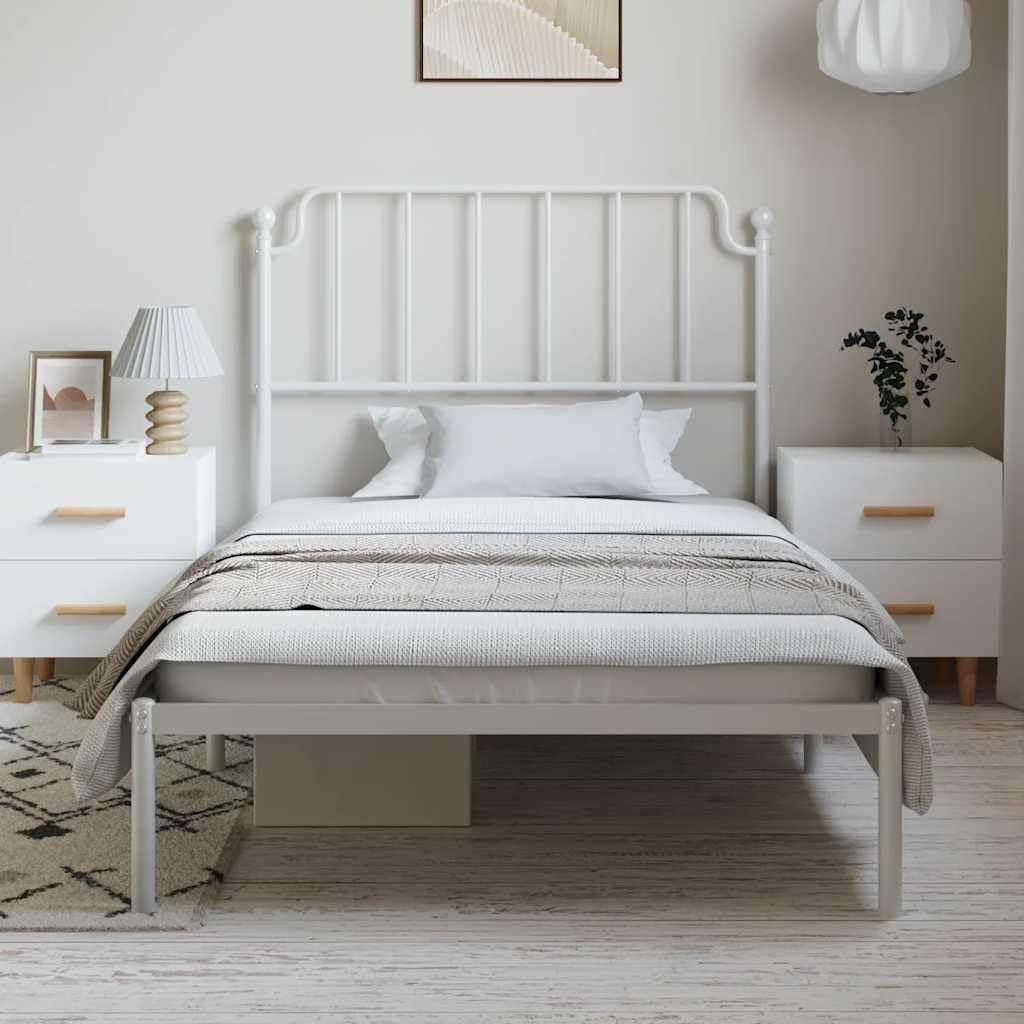 White Metal Bed Frame with Headboard 39.4'x78.7' Steel Platform Bed Frame Heavy Duty Underbed Storage No Box Spring Needed for Bedroom Furniture