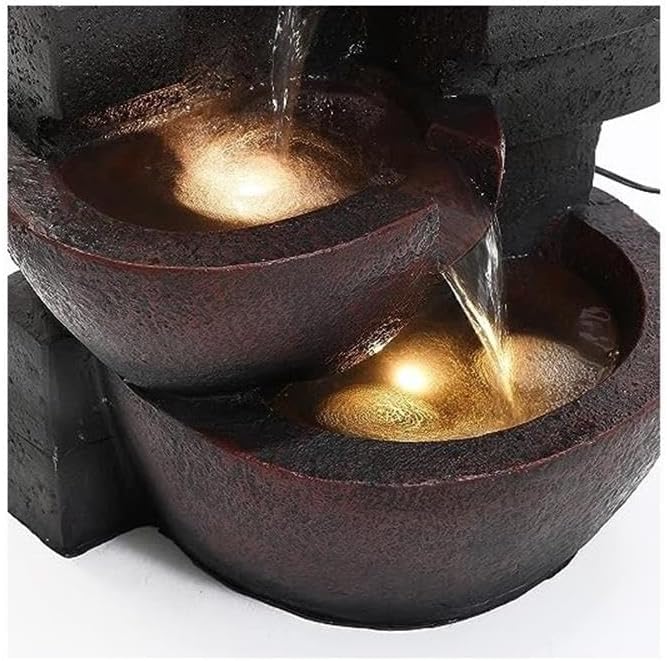 Jeco Zen Tiered Pots Fountain with LED Light, Natural