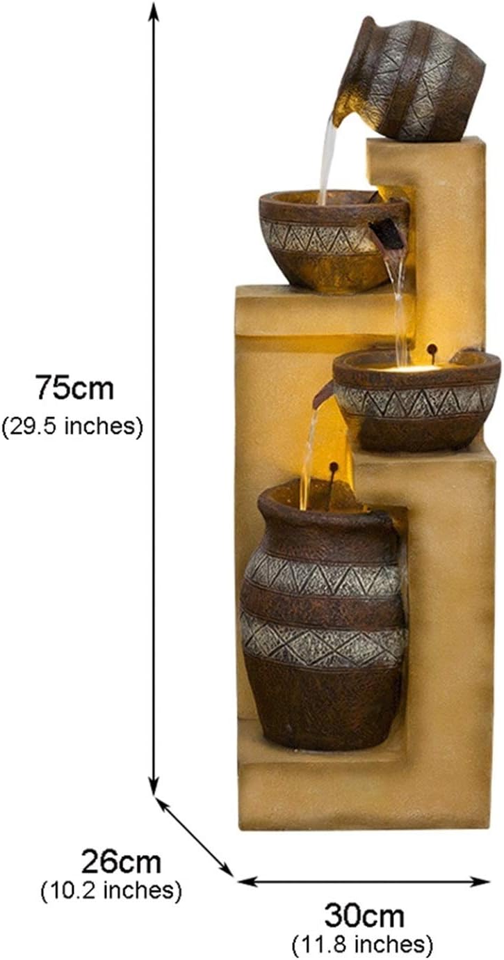 Water Fountain Cascading Resin-Rock Tabletop Fountain Indoors and Outdoors Water Feature Waterfall with LED Lights and Pump Decorative Fountain for Living Room Office Gardens Patios