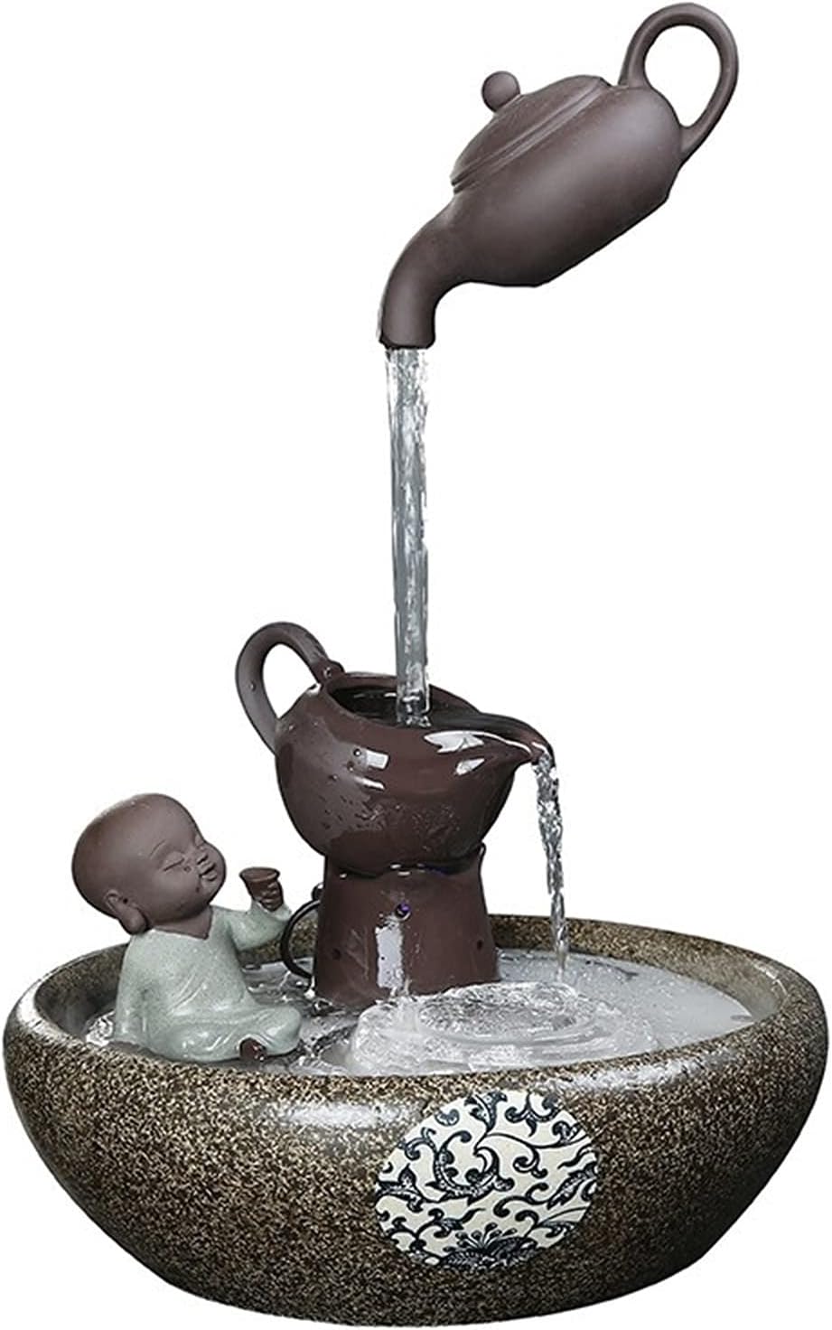 Tabletop Water Fountain 16.1' Tall Indoor/Outdoor Tabletop Water Fountain Creative Chinese-Style Magic Teapot Waterfall Fountain - Gifts for Friends for Good Luck Home Decor