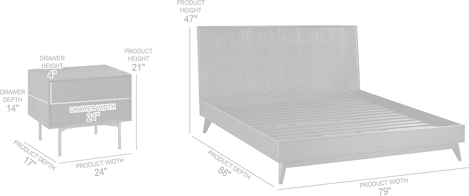 Armen Living Carnaby King 3 Piece Bedroom Set in Black Brushed Oak Wood
